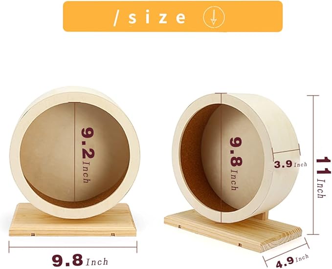 antiai Hamster Wooden Silent Wheel, 9.8 Inch Small Animal Exercise Wheel Accessories, Quiet Spinner Hamster Running Wheels Prevent Depression Toys for Hamsters, Gerbils, Mice and Other Small Pets(L)