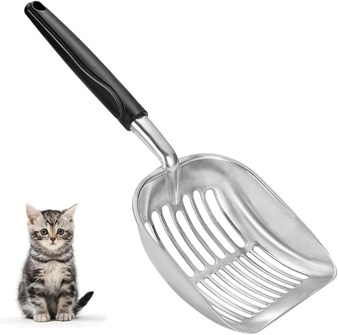 Cat Litter Scoop - Sturdy Mesh Scooper,Long Handle Cat Scooper,Aluminum Alloy Sifter Metal Scoop,Poop Sifting,Mesh shovel,Suitable for Cat Litter Box,Christmas GiftSuitable for Cat Litter Box