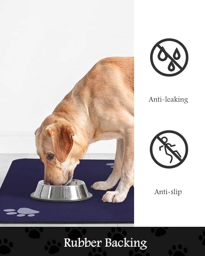 Pet Feeding Mat-Absorbent Dog Mat for Food and Water Bowl-No Stains Quick Dry Water Dispenser Mat-Dog Accessories Pet Supplies-Bowl for Messy Drinkers(Navy,16"x24"