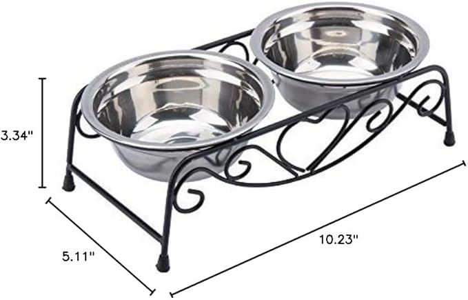 Raised Dog Bowls, Stainless Steel Double Pet Food Feeder Cat Water Dispenser Dish Bowls with Retro Iron Stand for Small or Medium Dogs Cats Puppy