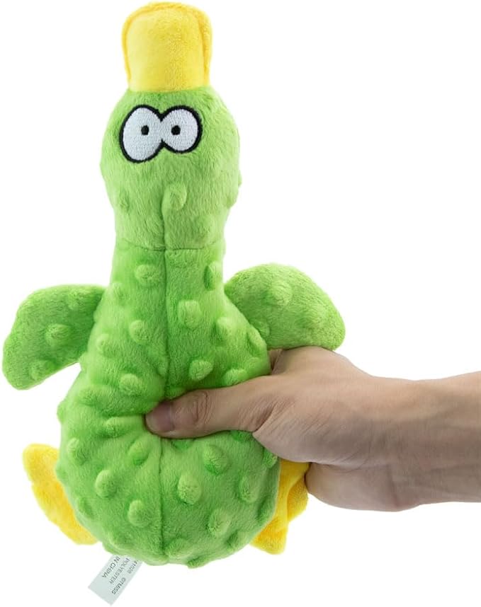 OUANGANC Calming Duck Dog Toy for Aggressive Chewers, Make a Crinkly Crunchy Noise, with Squeaker, 2025 Upgraded Indestructible Puppy Teething Toys, for Small to Medium Dog Breeds (Green 10.6in)