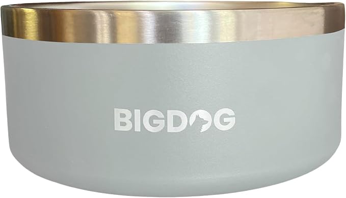 BigDog Dog Bowls, Dog Bowls for Large Dogs, Stainless Steel Dog Bowls, No Spill Dog Bowls, Dog Food and Water Bowl (64 Ounce, Grey)