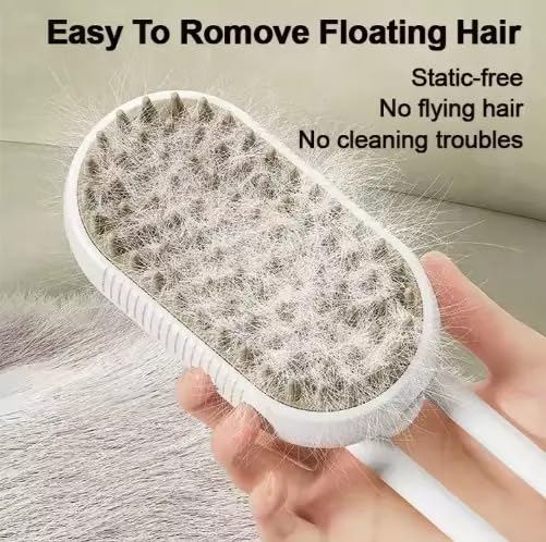 3-in-1 Cat Grooming Brush โ Water Spray & Self-Cleaning Shedding Brush for Cats & Dogs โ Pet Hair Removal & Massage Comb for Long & Short Hair (beige).