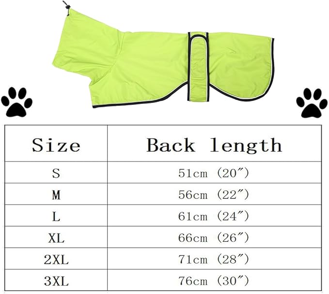 Dog Raincoat with Reflective Bar, Rain/Water Resistant, Adjustable Vest - Dog Raincoats for Greyhounds, Lurchers and Whippets - Light Green - XXL