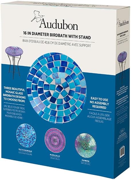 Generic Audubon Glass Mosaic Bird Bath with Steel Stand, Rainbow