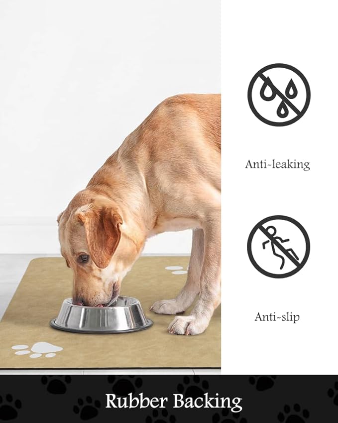 Pet Feeding Mat-Absorbent Dog Mat for Food and Water Bowl-No Stains Quick Dry Water Dispenser Mat-Dog Accessories Pet Supplies-Bowl for Messy Drinkers(Beige,16"x24"