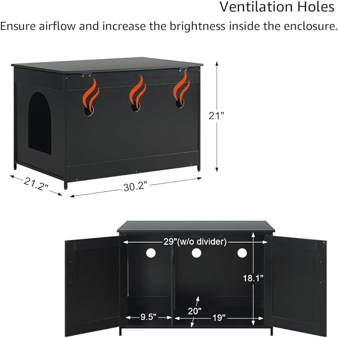 unipaws Black Top Opening Cat Litter Box Enclosure, Flip Top XL Extra Large Cat Box Furniture, Friendly to Elderly People, High Jumbo Automatic Litter Box Cover Hidden for Large Cat