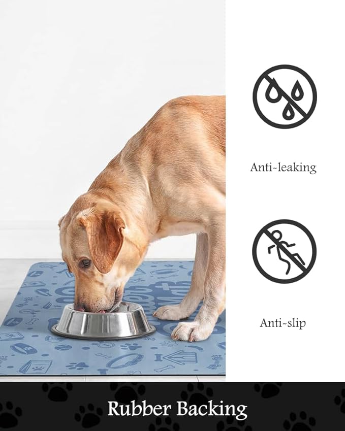 Pet Feeding Mat-Absorbent Dog Mat for Food and Water Bowl-No Stains Quick Dry Water Dispenser Mat-Dog Accessories Pet Supplies-Bowl for Messy Drinkers(Words,16"x24"