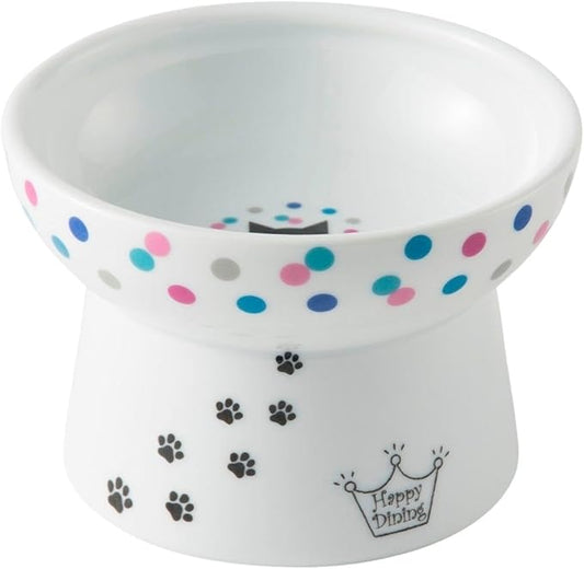 Necoichi Elevated Cat Food Bowl Prevent Neck & Whisker Fatigue, Dishwasher and Microwave Safe, No.1 Seller in Japan! (Colorful Dots, Regular)