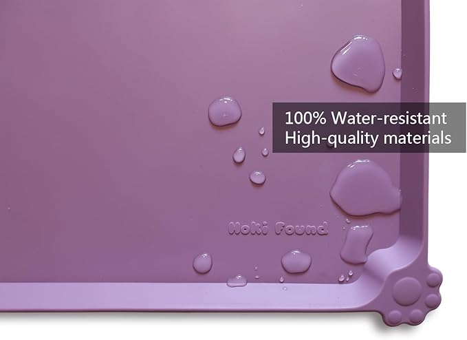 Hoki Found X-Large Silicone Pet Food Mats - Non-Slip Pet Dog Cat Bowl Placemats - Waterproof Food & Water Mats for Carpet - Amethyst