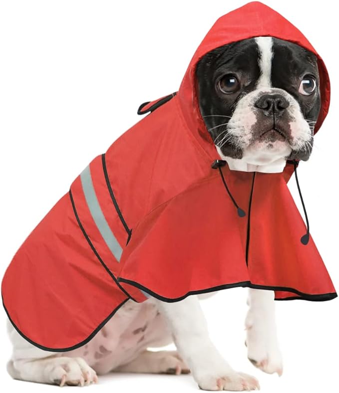 Reflective Dog Raincoat - Adjustable Waterproof Pet Rain Jacket, Lightweight Dog Hooded Rain Slicker Poncho for Small to X- Large Dogs and Puppies (Red, Small)