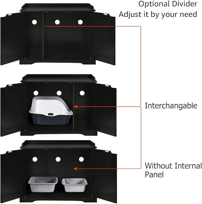 unipaws Black Cat Litter Box Enclosure Furniture, Kitty Hidden Cover, Concealed Dog Proof Litter Boxes Cabinet, Hideaway Litter Box, Cat House