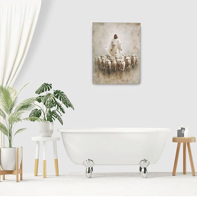Jesus and Lamb Wall Art Christian Jesus Lamb Canvas Wall Decor Christ Religious Pictures painting Print Framed Artwork Decorations Gifts for Living Room Bedroom Prayer Room Church 16"x20"