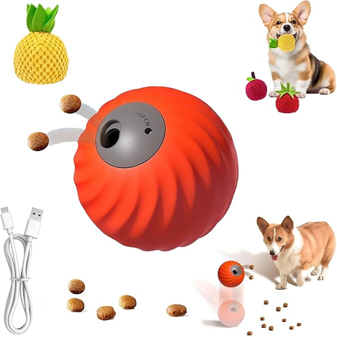 Zoomie Buddy 2.0, Zoomie Buddy for Dogs, 2 in 1 Smart Touch Interactive Dog Balls & Pet Feeder, 2.83" Diameter, Suitable for Small/Medium Dogs, with Fruit Plush Cover (Orange, Pineapple)