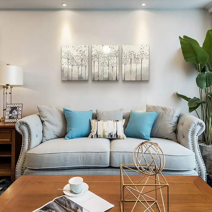 Trees And Birds Abstract Paintings Canvas Prints Wall Art For Bedroom Bathroom Wall Decor Office Artworks Pictures Wall Decorations For Living Room,3 Piece Sunrise And Sunset Modern Home Decoration