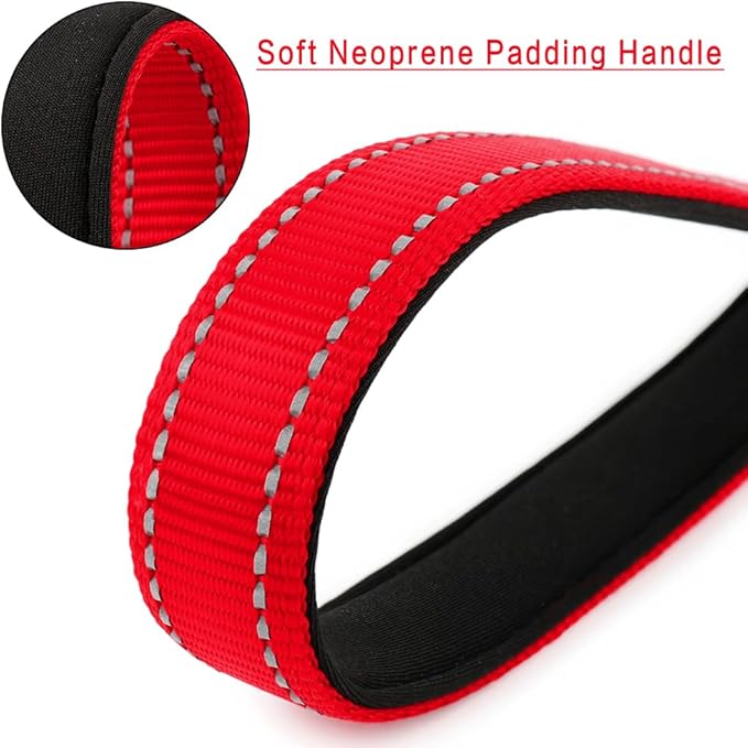 PLUTUS PET 10” Short Dog Leash, Reflective Nylon Padded Handle, Strong Traffic Leash with Carabiner Clip, Perfect for Large or Medium Dogs(10”,Red