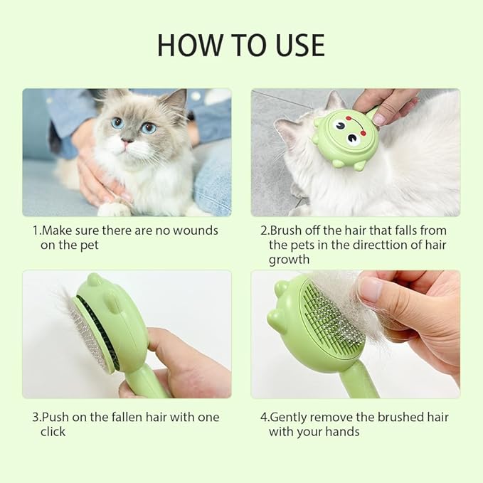 Self-Cleaning Dog & Cat Slicker Brush, Skin Friendly Deshedding Grooming Tool for Long or Short Haired Dogs Cats Rabbits, Dog Shedding Brush with Release Button - Frog