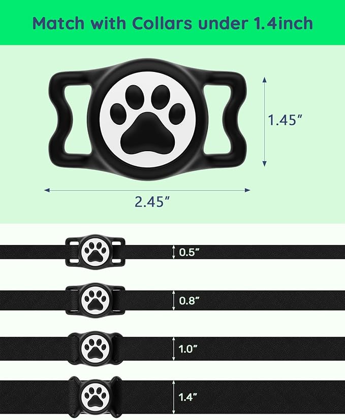 IP68 Waterpoof Dog Airtag Holder, Stretchy Silicone Full Body Covered Apple Air Tag Holder for Dog Cat Collar Fit All Width Collar (4* Black, 4 Pack)