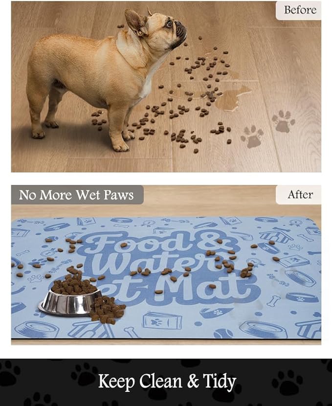 Pet Feeding Mat-Absorbent Dog Mat for Food and Water Bowl-No Stains Quick Dry Water Dispenser Mat-Dog Accessories Pet Supplies-Bowl for Messy Drinkers(Words,16"x24"
