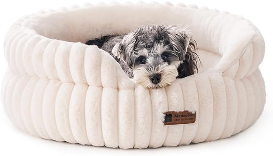 MEWOOFUN Washable Small Dog Bed, Cat Beds for Indoor Cats with Anti-Slip Bottom, Round Pet Bed for Puppy and Kitten (Beige, 24"x24"x9")