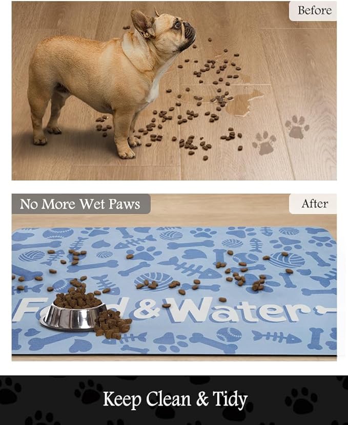 Pet Feeding Mat-Absorbent Dog Mat for Food and Water Bowl-No Stains Quick Dry Water Dispenser Mat-Dog Accessories Pet Supplies-Bowl for Messy Drinkers(Bone,17"x34"