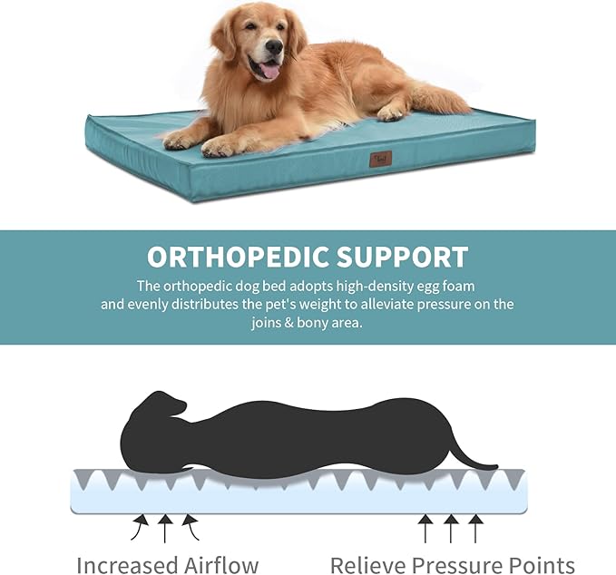 Outdoor Extra Large Dog Bed, Jumbo Waterproof Dog Bed for Large Dogs, Orthopedic Egg Foam Pet Bed Mat with Removable Oxford Cooling Cover, Light Blue