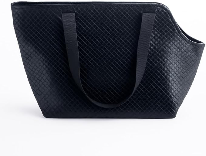 Luxury Woven Dog Purse Carrier for Small Dogs - Cozy Faux Leather, Dog Carrier Purse with Secure Harness Clip, Black Dog Tote Bag for Small Dogs and Puppies