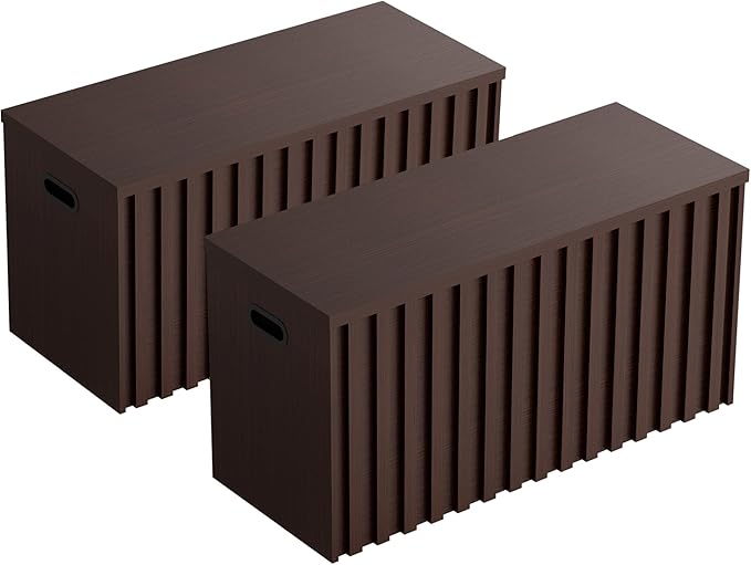 UEV Storage Bench Set of 2, 39.4" Wood Storage Trunk with 2 Safety Hinges, Sturdy Storage Chest, Fluted Wood Leg, Walnut
