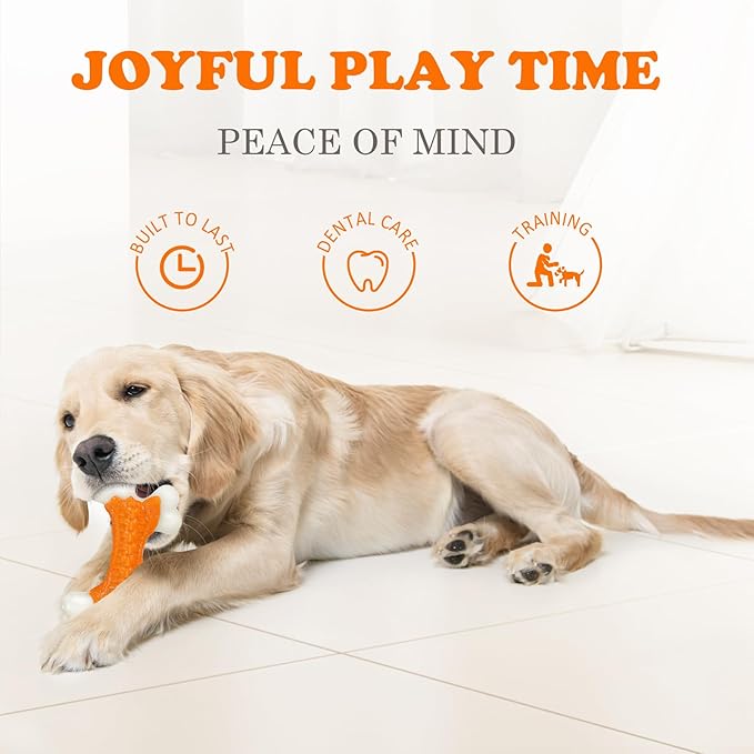 6-Pack Dog Toys for Aggressive Chewers Large Breed, Tough Bones, Nylon Puppy Teething Chew Toys Medium Dogs, Heavy Duty Peanut Butter Flavor Toys