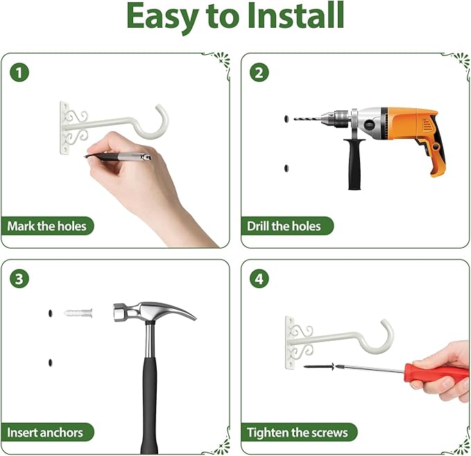 BOLITE Plant Hangers, 6 Inch Hanging Plant Brackets Outdoor or Indoor, Wall Hooks for Hanging Hummingbird Feeders, Bird Feeders, Planters, Lanterns, Wind Chimes, String Lights, 2 Pack, Retro White