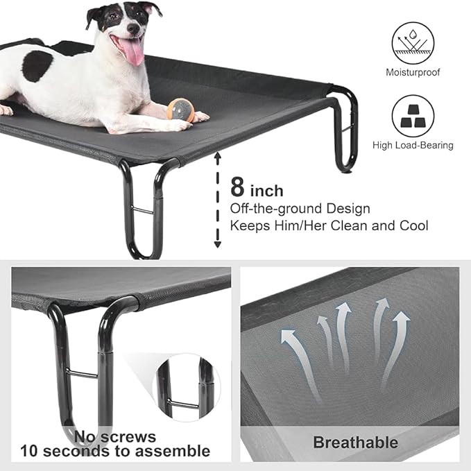 pettycare Elevated Dog Bed Cot, Raised for Large Dogs, No Screws, Stable Frame & Durable Supportive Teslin Recyclable Mesh, Breathable, Indoor &Outdoor Pet Beds, Fits up to 35 lbs, 28x22x8 ''es
