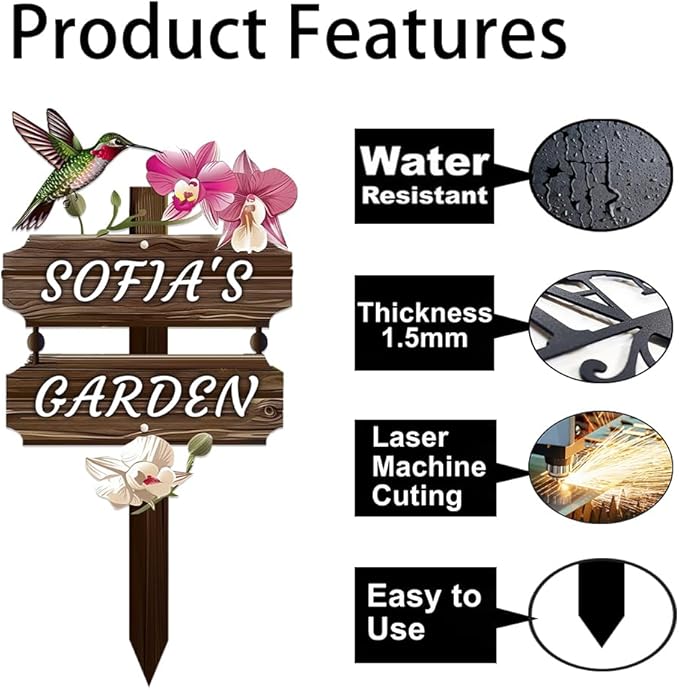 Personalized Watercolor Bird Metal Sign with Stake,Custom Gardener Last Name Signs Outdoor Decor,Customized Gardening Housewarming Gifts,Birds on the Branch Plaques for Patio Lawn Porch Backyard Farm