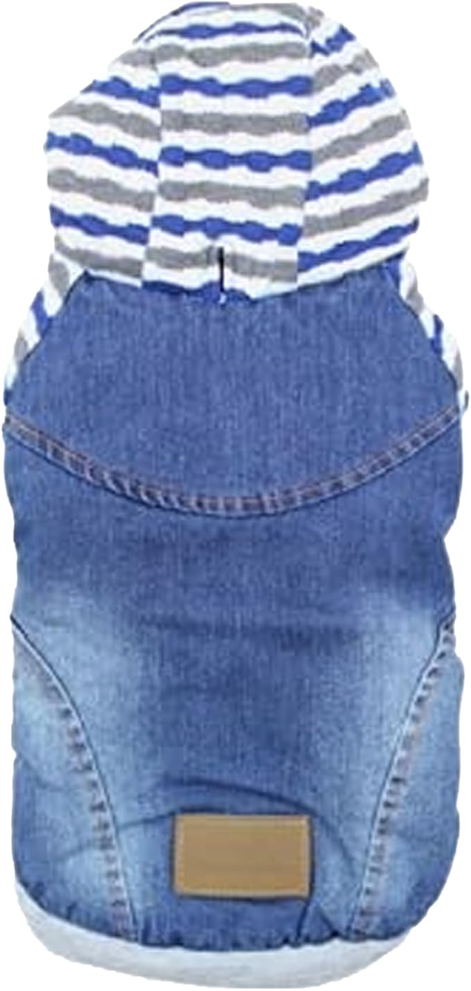 Parisian Pet Basic Dog Hoodie Lightweight Denim Striped Sweatshirt Pullover Hoodie for Dogs, Blue Cotton Clothes with Leash Hole and Pockets - XL