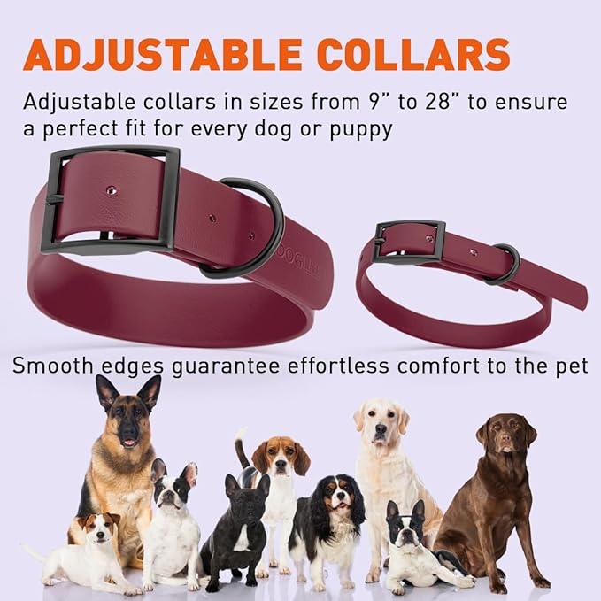 Dogline Biothane Waterproof Dog Collar Strong Coated Nylon Webbing with Black Hardware Odor- Proof for Easy Care Easy to Clean High Performance Fits Small Medium or Large Dogs, Merlot Burgundy