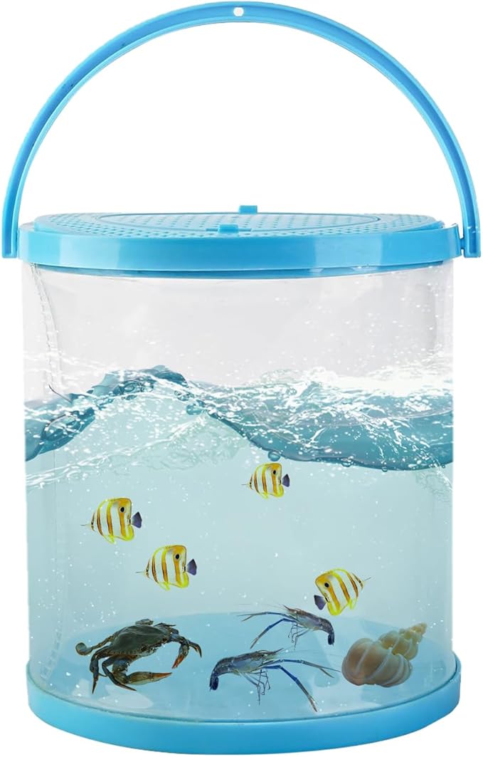 Foldable Small Aquarium, Portable Fish Tank, Fish Transport Container, Plasitc Fish Bowl, Beginner Tank, Great Concept for Catching and Release Critters, Beach, Pool and Lake