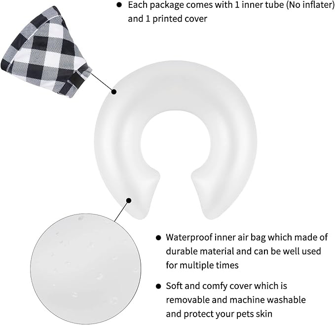 CuteBone Inflatable Dog Neck Donut with Removable Soft Fleece Covers for Small/Medium/Large Dogs and Cats After Surgery GWB03XL