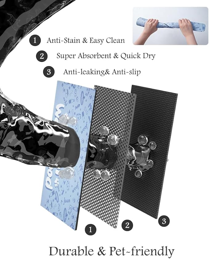 Pet Feeding Mat-Absorbent Dog Mat for Food and Water Bowl-No Stains Quick Dry Water Dispenser Mat-Dog Accessories Pet Supplies-Bowl for Messy Drinkers(PAW,17"x28"