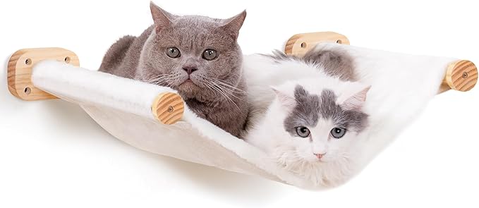 Cat Wall Shelves with 1 Floating Fabric Hammock, 2 Ladders with 4 Steps Each & 1 Flat Cat Shelf, Wall Mounted Bed Furniture & Climber, Indoor Playground
