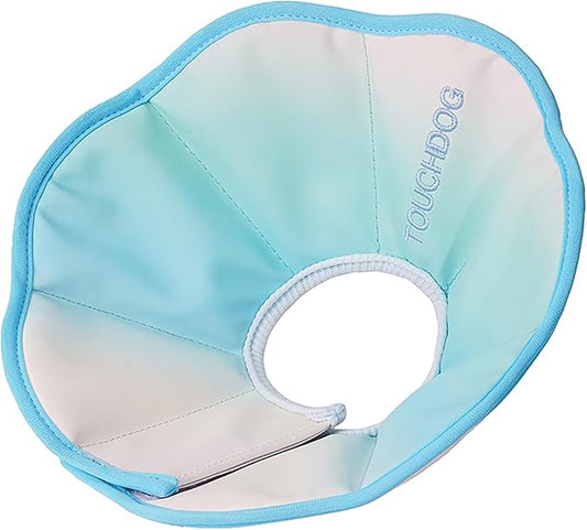Touchdog Foldable Dog Cone Collar for Cats & Dogs - Adjustable Soft Recovery Collar with Waterproof PU Coating, Lightweight Design, 24.5cm/9.6in Wide Barrier (Blue Gradient Color, L)