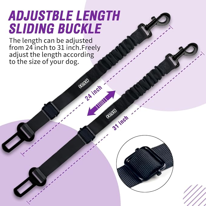 COOYOO Dog Seat Belt,3 Piece Set Retractable Dog Car Harness Adjustable for Vehicle Nylon Pet Safety Heavy Duty & Elastic