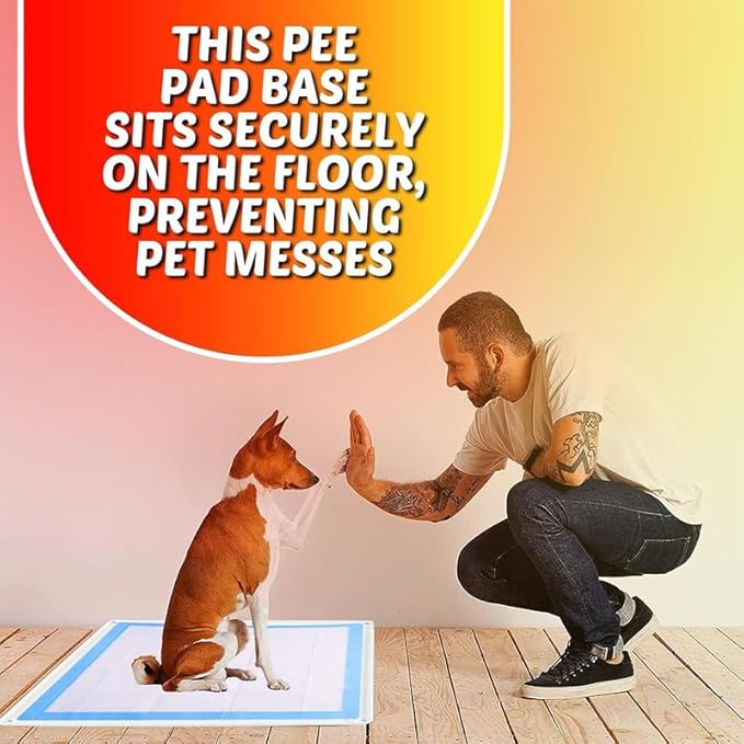 TidyFriend Dog Pee Pad Holder Tray Fits for 30” x 36” Pee Pads with Corner Lock Holes, Raised Edges, Non-Spill, Easy to Clean Silicone Dog Potty Tray Holder, For Indoor Floor Protection (White)