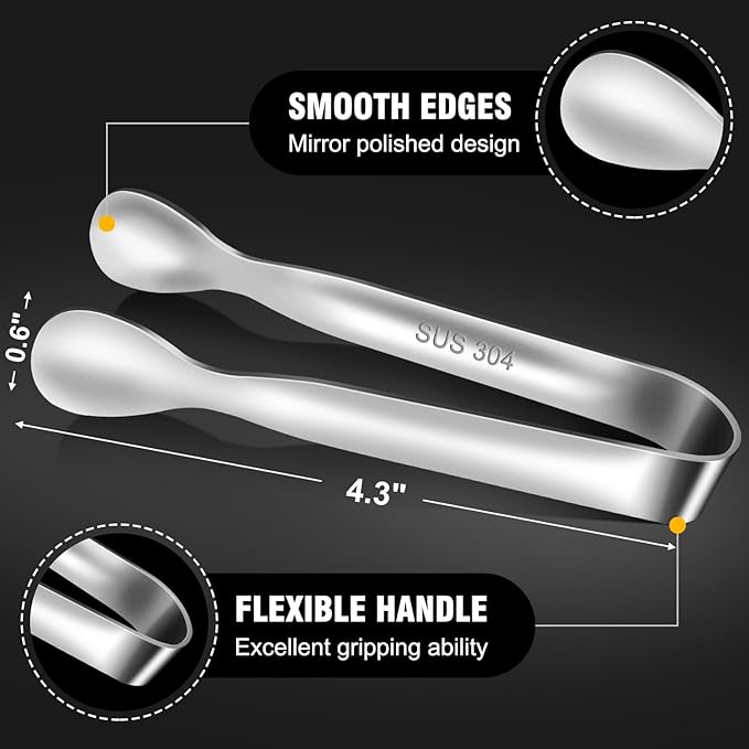 Mini Tongs For Serving Food,Set fo 12 Small Tongs For Appetizers,Small Stainless Steel Metal Cooking Tong,for Tea Party Coffee Bar, 4 inch Sugar Tong - Silver