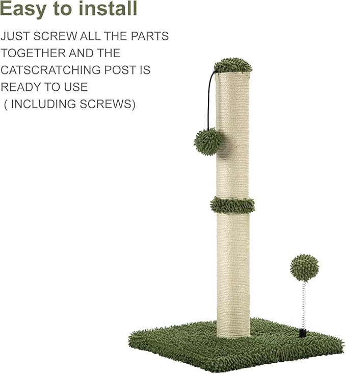 MECOOL Cat Scratching Post Premium Basics Kitten Scratcher Sisal Scratch Posts with Hanging Ball 22in for Kittens or Smaller Cats, Cactus Green