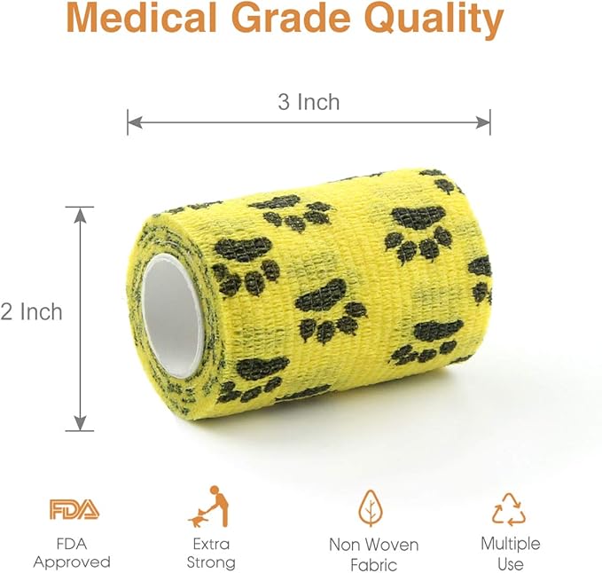 AUPCON Vet Wrap Cohesive Bandages Bulk Self Adhesive Bandage Wrap Self Adherent Wrap Non-Woven for Dogs Pet Animals & Ankle Sprains & Swelling 2 Inch x 5 Yards (3 Inch Claw)