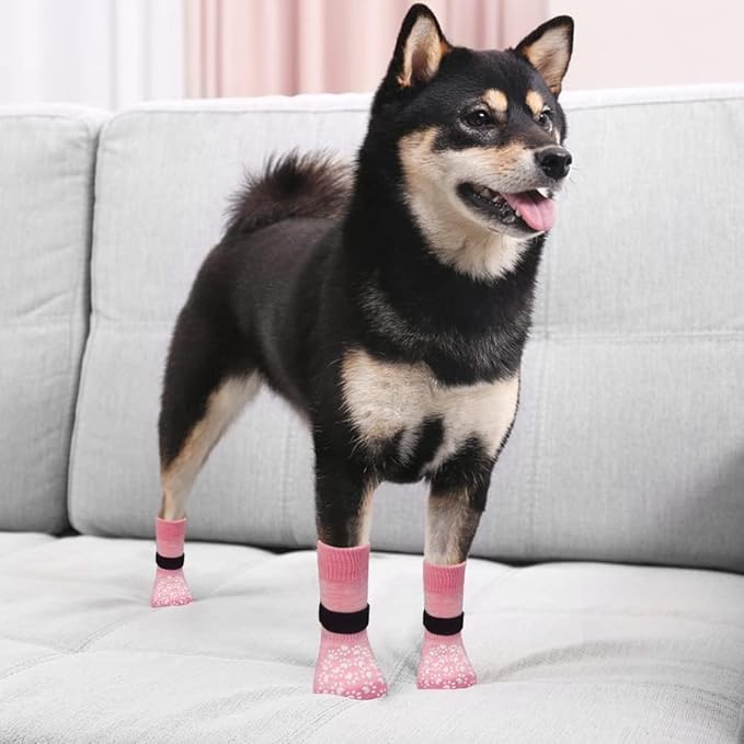 EXPAWLORER Anti Slip Dog Socks to Prevent Licking Paws, Dog Shoes for Hot Pavement, Dog Booties for Small Medium Large Senior Dogs, Traction Control Boots & Paw Protectors for Hardwood Floors