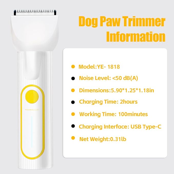 Dog Clippers Grooming Kit, 4-in-1 Electric Cordless Low-Noise Dog Paw Trimmer, Shave, Nail Trimmer and Nail Grinder Suitable for Small and Medium-Sized Pet (White)
