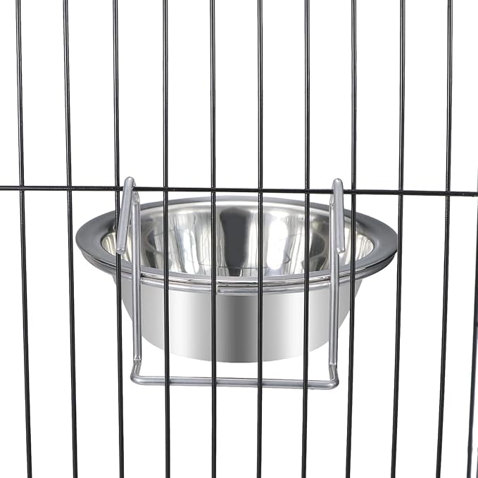 Wontee Pet Bowl Stainless Steel Hanging Food Water Bowls Bird Cage Feeder for Birds, Parrots, Small Sized Dogs and Cats (M)