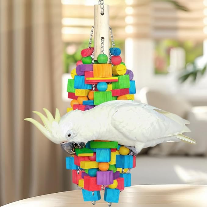 Extra Large Bird Toys - 21.6'' Heavy Duty Natural Parrot Toys for Chewing Foraging with SS Chain & Edible Colors for Medium to Large Parrots, Macaws, Cockatoos, African Grey, Cockatiel, Parakeet