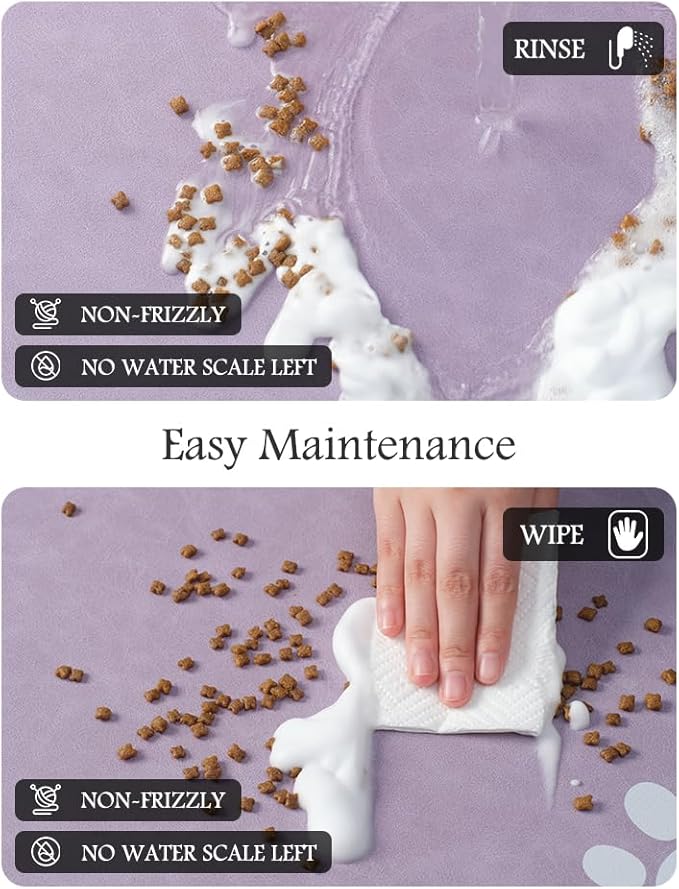 Pet Feeding Mat-Absorbent Dog Mat for Food and Water Bowl-No Stains Quick Dry Water Dispenser Mat-Dog Accessories Pet Supplies-Bowl for Messy Drinkers(Purple,17"x28"