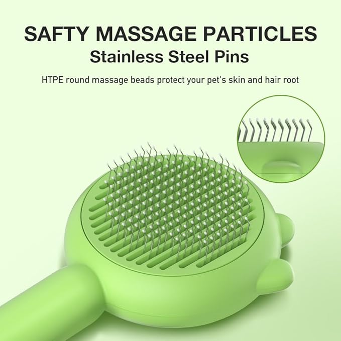 Self-Cleaning Dog & Cat Slicker Brush, Skin Friendly Deshedding Grooming Tool for Long or Short Haired Dogs Cats Rabbits, Dog Shedding Brush with Release Button - Frog